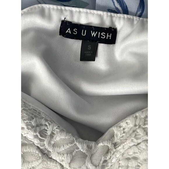 As U Wish Dress Sleeveless Faux Wrap Hi Lo Sundress Crochet Blue Small Romantic - Picture 5 of 5